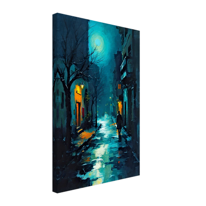 Blue Moon Night Street Scene Art Print Gallery Wrapped Canvas No Frame