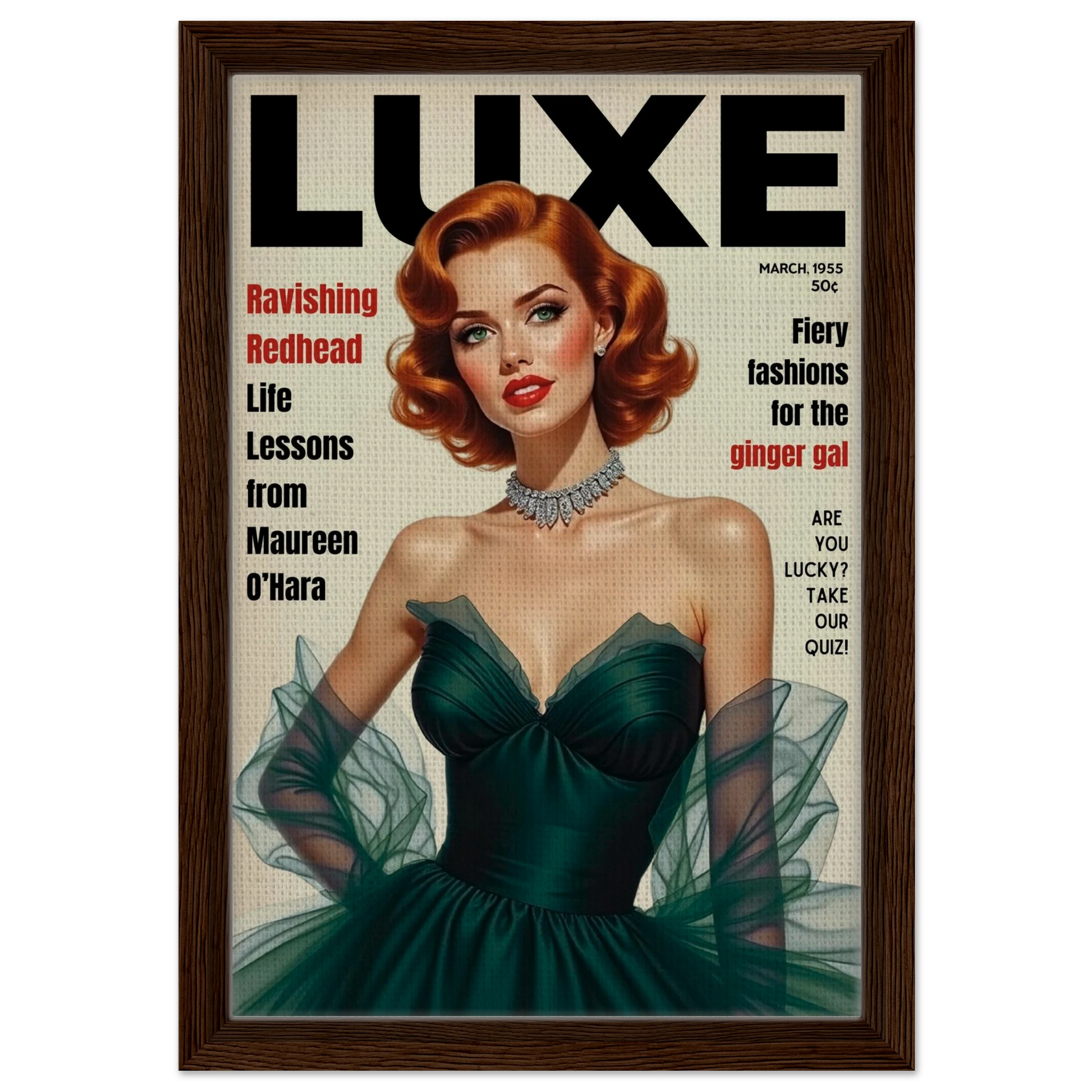 Maureen O'Hara Vintage Fashion Art Poster Print Dark Brown Wood Frame 30x45 cm 12x18″ Framed Canvas