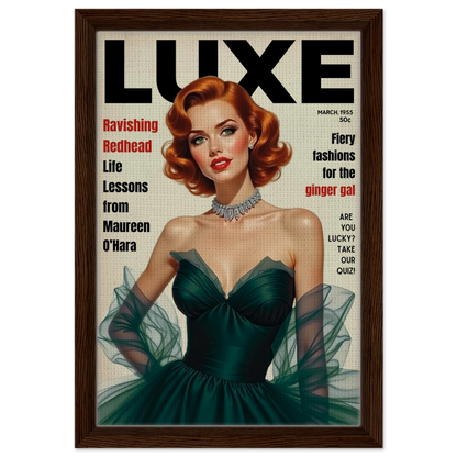Maureen O'Hara Vintage Fashion Art Poster Print Dark Brown Wood Frame 30x45 cm 12x18″ Framed Canvas