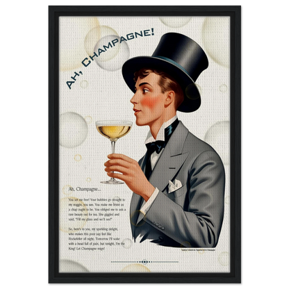 Art Deco Champagne Funny Poem Art Print 40x60 cm 16x24″ Framed Canvas Black frame