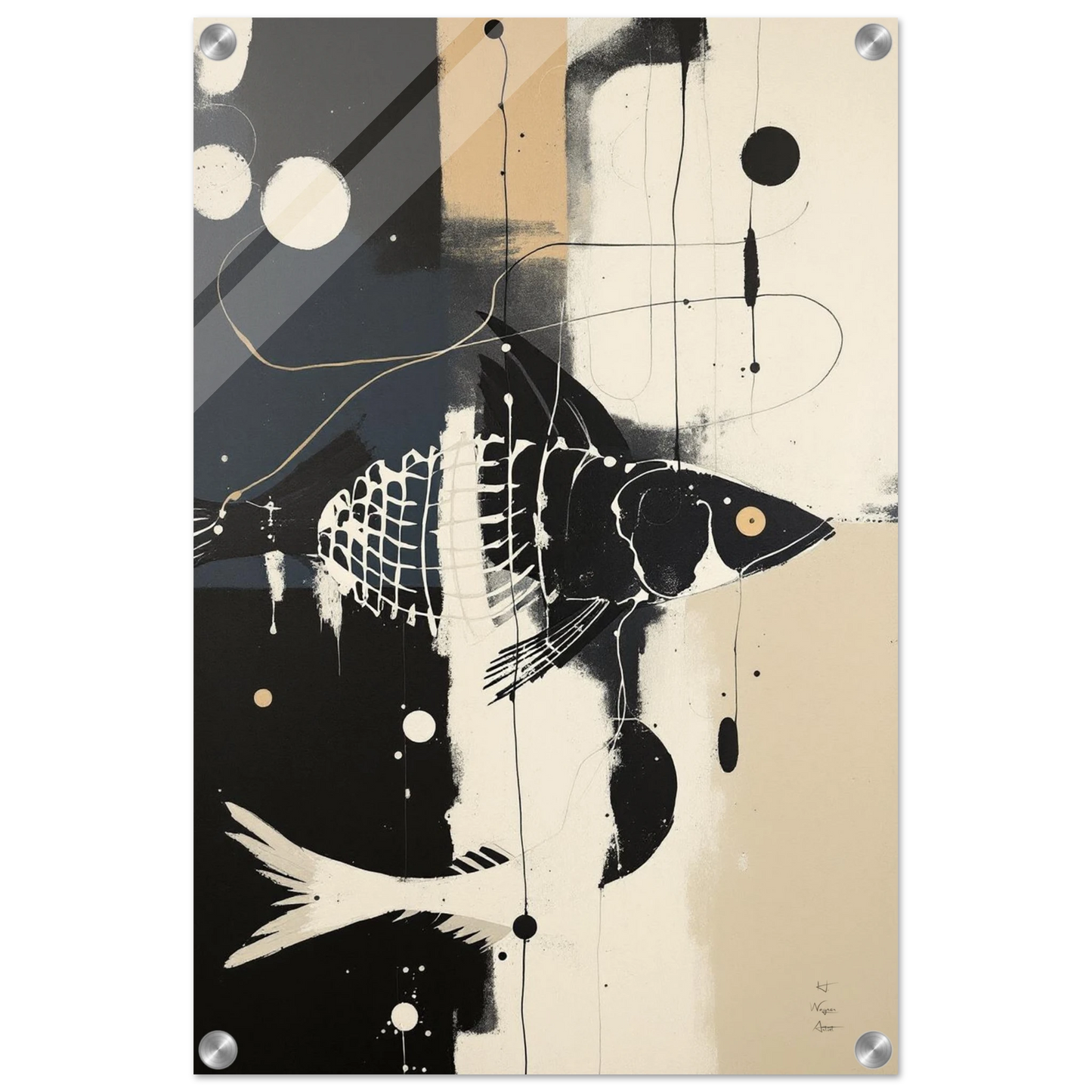 Abstract Fish Art Poster Print – Framed Modern Neutral Wall Décor No Frame 40x60 cm 16x24″ Sleek Acrylic Print