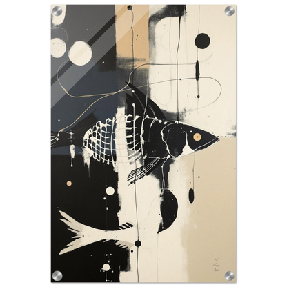 Abstract Fish Art Poster Print – Framed Modern Neutral Wall Décor No Frame 40x60 cm 16x24″ Sleek Acrylic Print