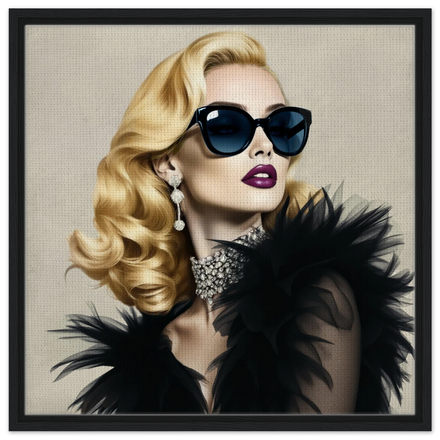 Blonde Bombshell Fashion Model Art Print 60x60 cm 24x24″ Framed Canvas