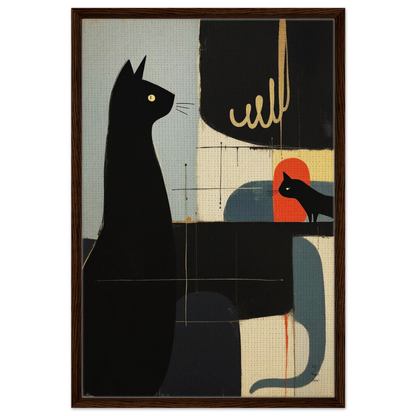 Abstract Cat & Kitten Modern Art Print Dark Brown Wood Frame 60x90 cm 24x36″ Framed Canvas