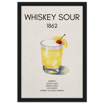 Whiskey Sour Cocktail Bar Art Print Black Wood Frame 40x60 cm 16x24″ Framed Canvas