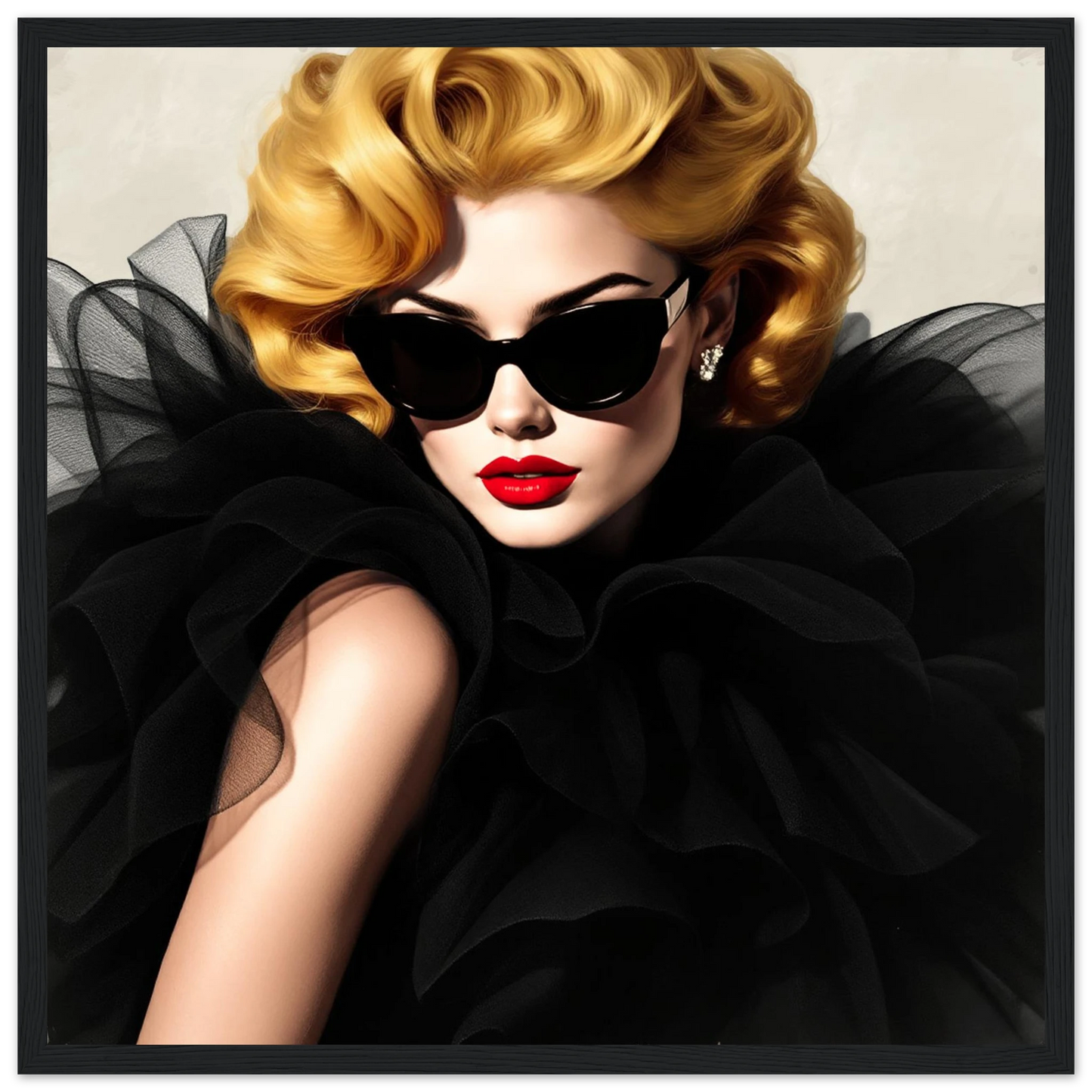 Paris Avant-Garde Retro Fashion Model Art Print 40x40 cm 16x16″ Premium Matte Wooden Framed Poster