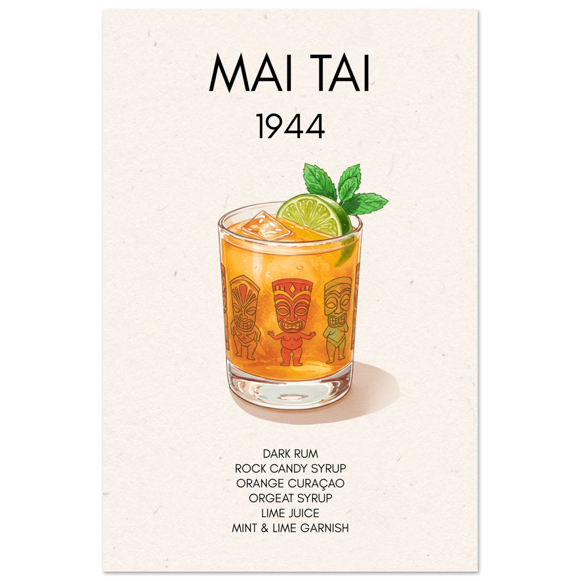 Mai Tai Tropical Cocktail Bar Poster Print No Frame 30x45 cm 12x18″ Premium Matte Paper Poster