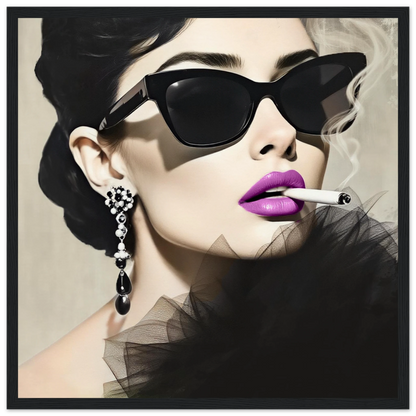 Smoking Girl Retro Fashion Model Art Print 40x40 cm 16x16″ Museum-Quality Matte Wooden Framed Poster