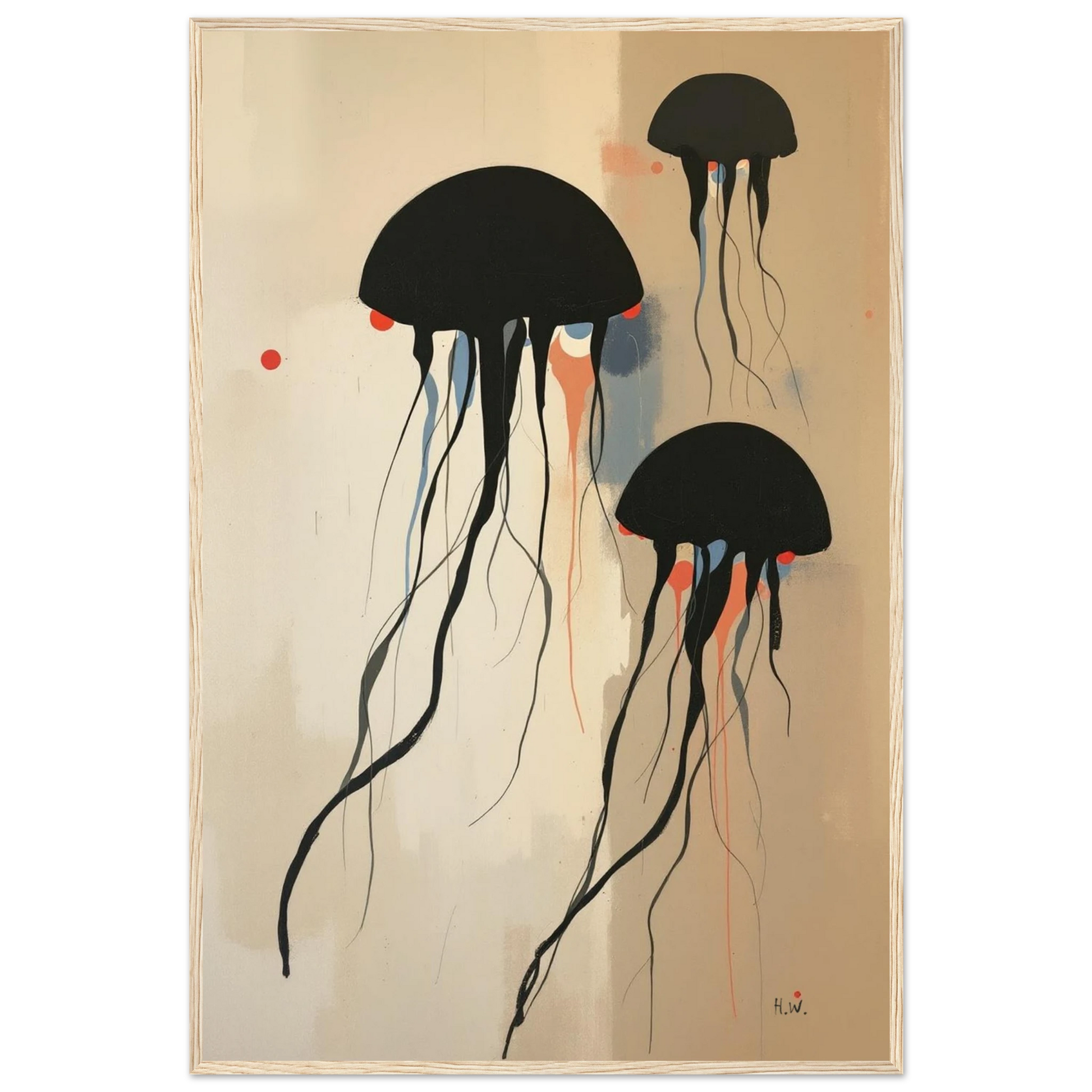 Minimalist Abstract Floating Jellyfish Art Print Light Wood Frame 60x90 cm 24x36″ Premium Matte Paper Wooden Framed Poster