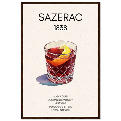 Sazerac Cocktail Bar Art Print Dark Brown Wood Frame 40x60 cm 16x24″ Premium Matte Paper Wooden Framed Poster