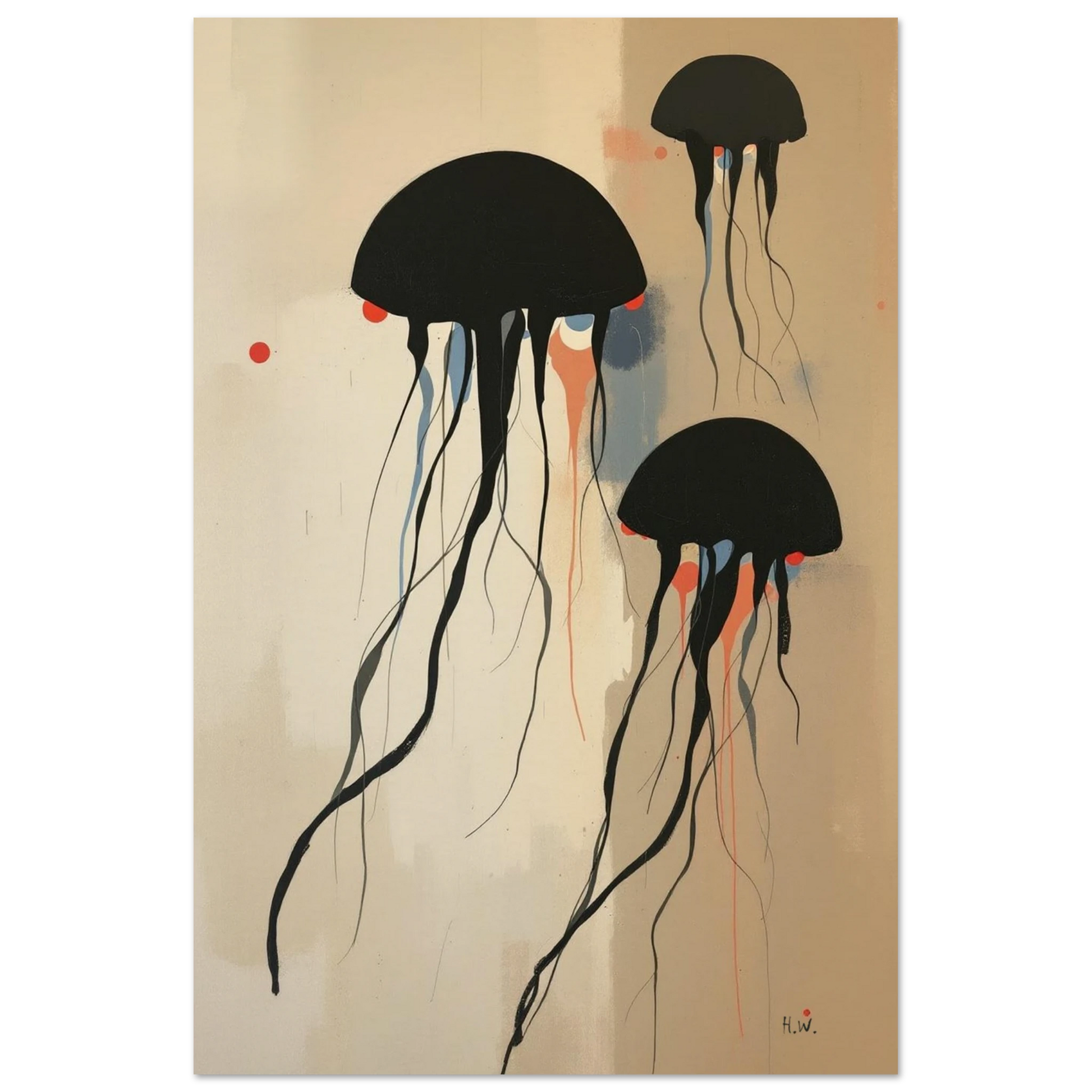 Minimalist Abstract Floating Jellyfish Art Print No Frame 30x45 cm 12x18″ Museum-Quality Matte Paper Poster