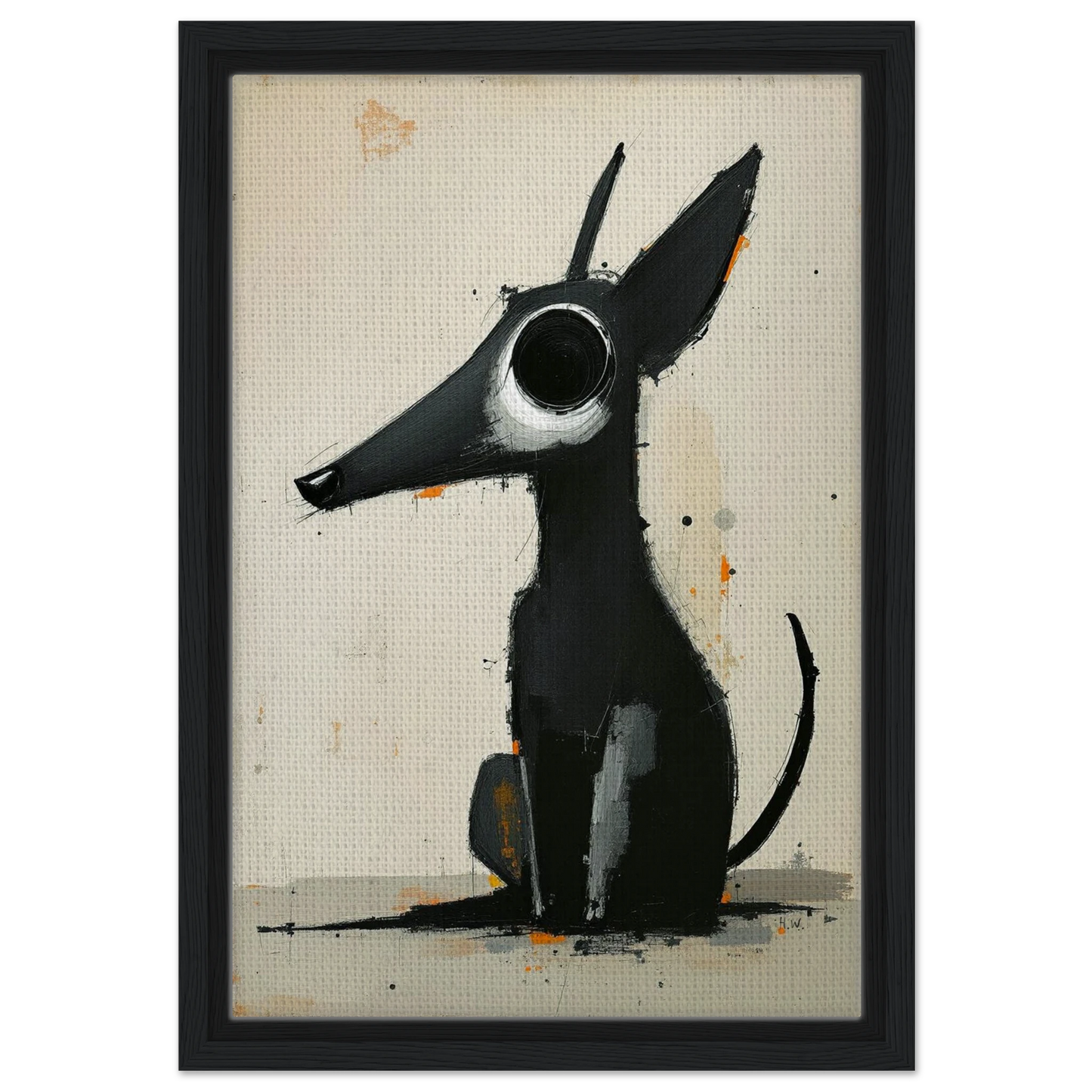 Big Eyed Abstract Dog Fine Art Print Black Wood Frame 30x45 cm 12x18″ Framed Canvas