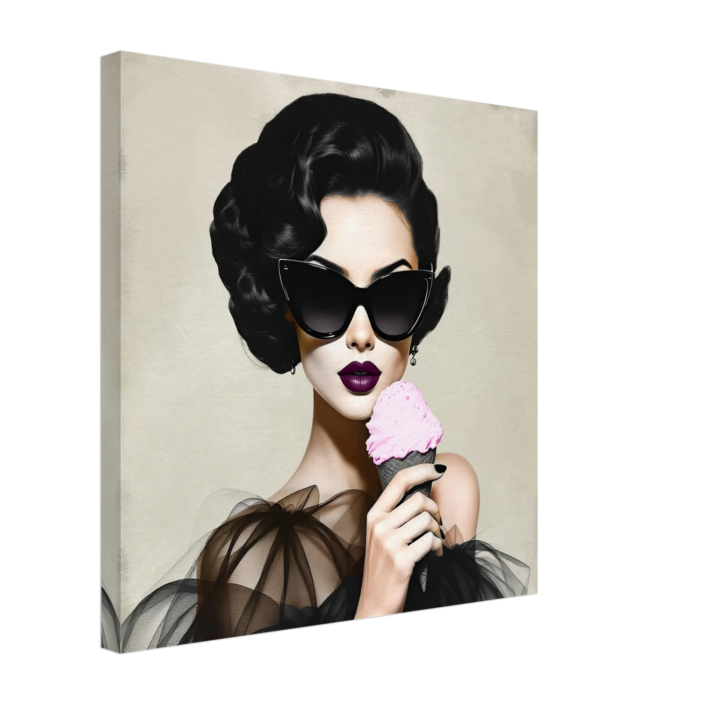 Retro Fashion Model Ice Cream Art Print 50x50 cm 20x20″ Gallery Wrapped Canvas
