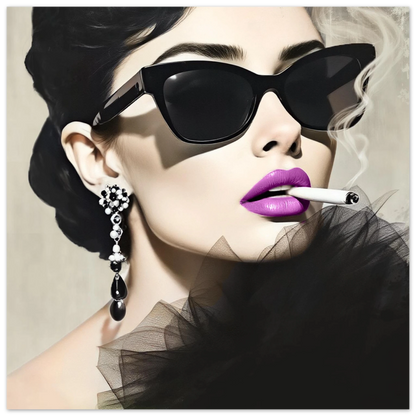 Smoking Girl Retro Fashion Model Art Print 45x45 cm 18x18″ Classic Matte Paper Poster