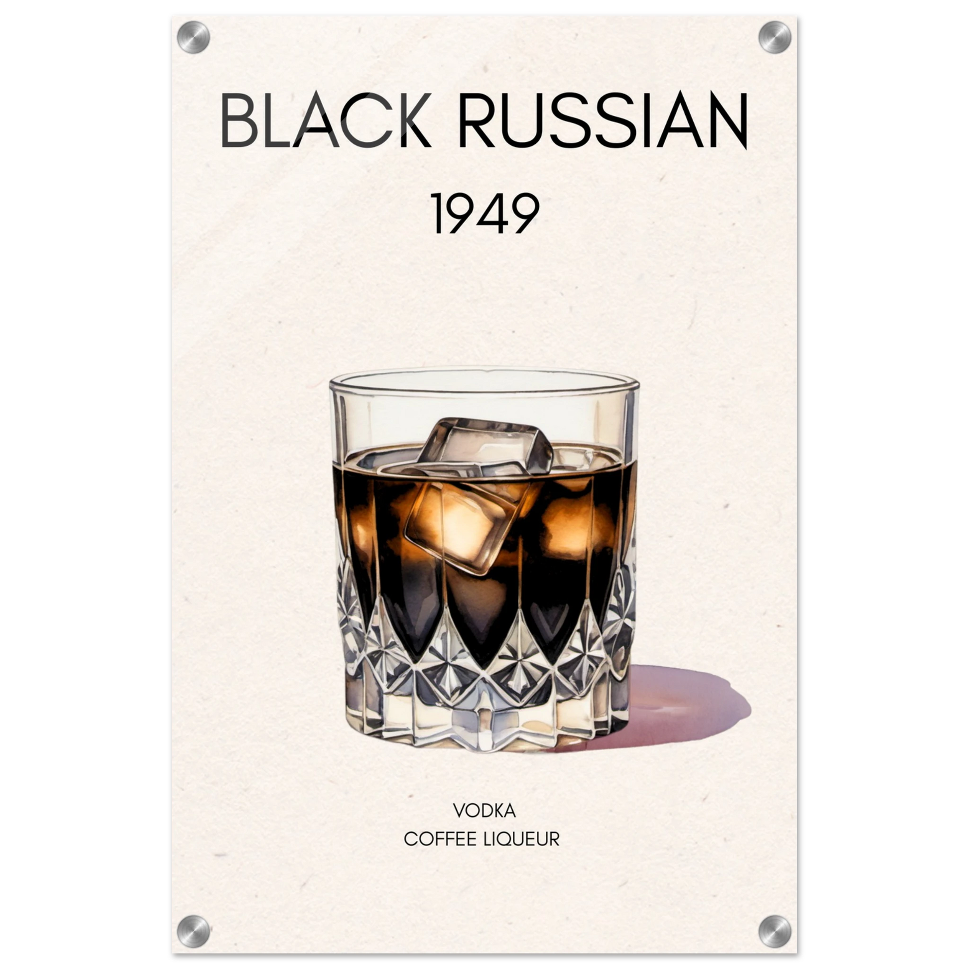 Black Russian Cocktail Bar Art Print No Frame 40x60 cm 16x24″ Sleek Acrylic Print
