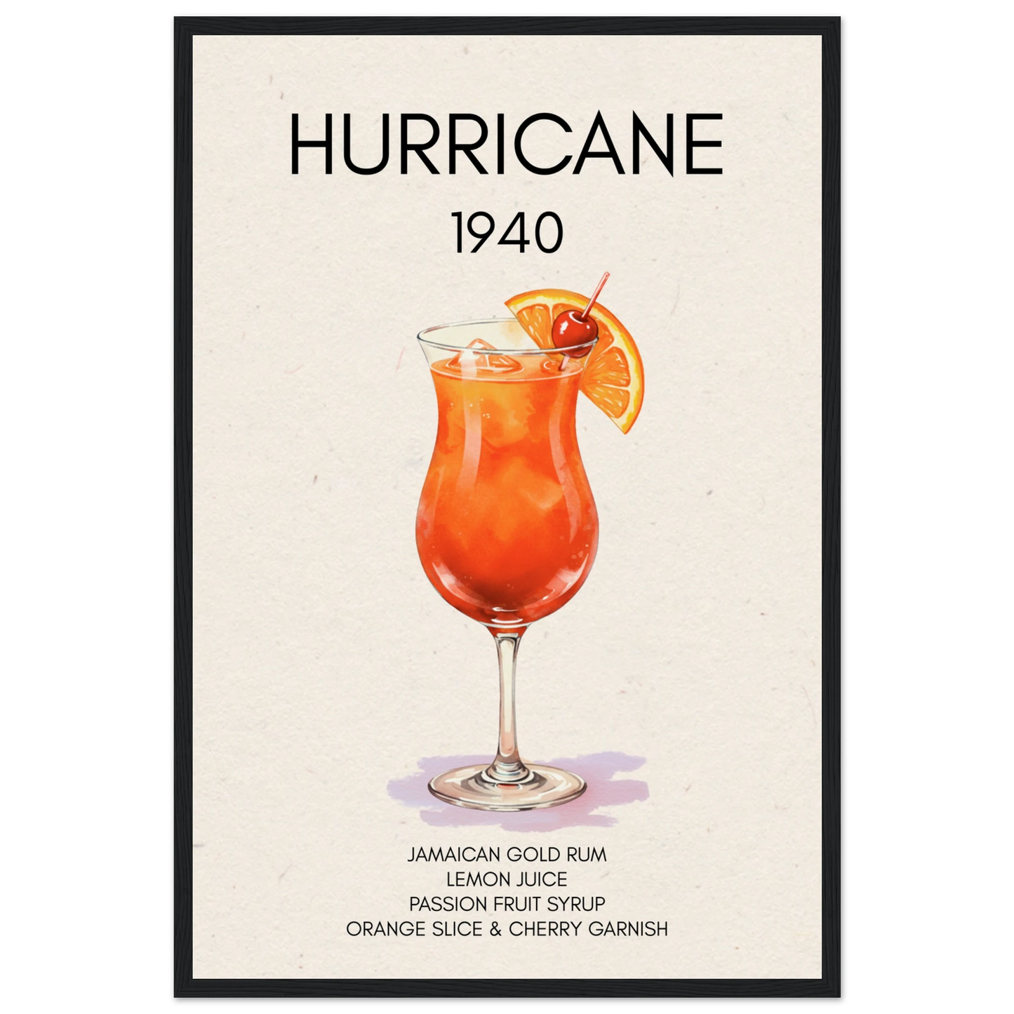 Hurricane Cocktail Bar Poster Print Black Wood Frame 40x60 cm 16x24″ Museum-Quality Matte Paper Wooden Framed Poster