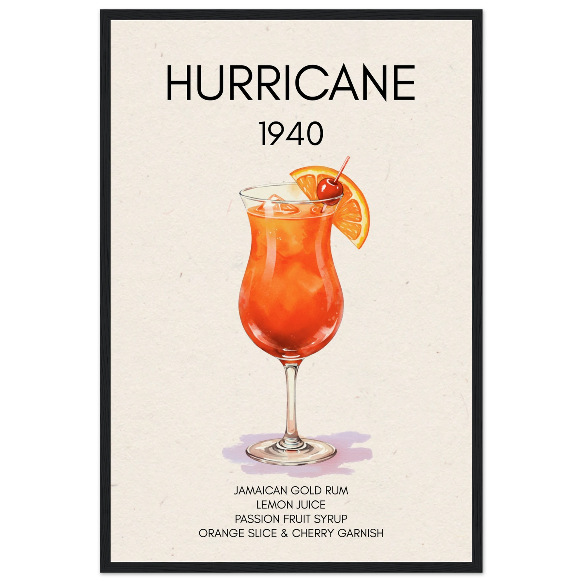 Hurricane Cocktail Bar Art Print Black Wood Frame 40x60 cm 16x24″ Museum-Quality Matte Paper Wooden Framed Poster