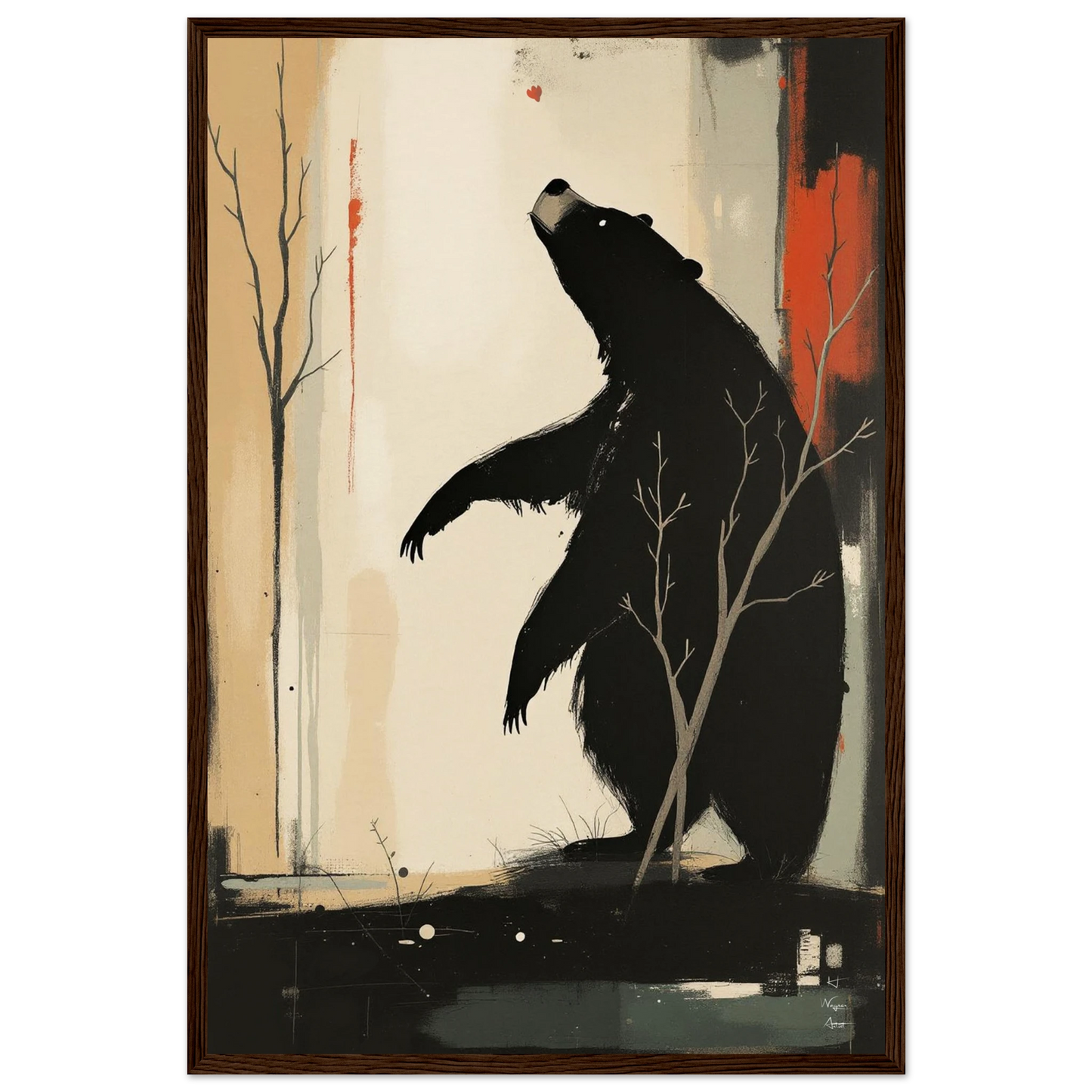 Abstract Bear Wildlife Art Print 40x60 cm 16x24″ Museum-Quality Matte Paper Wooden Framed Poster Dark Brown Wood Frame