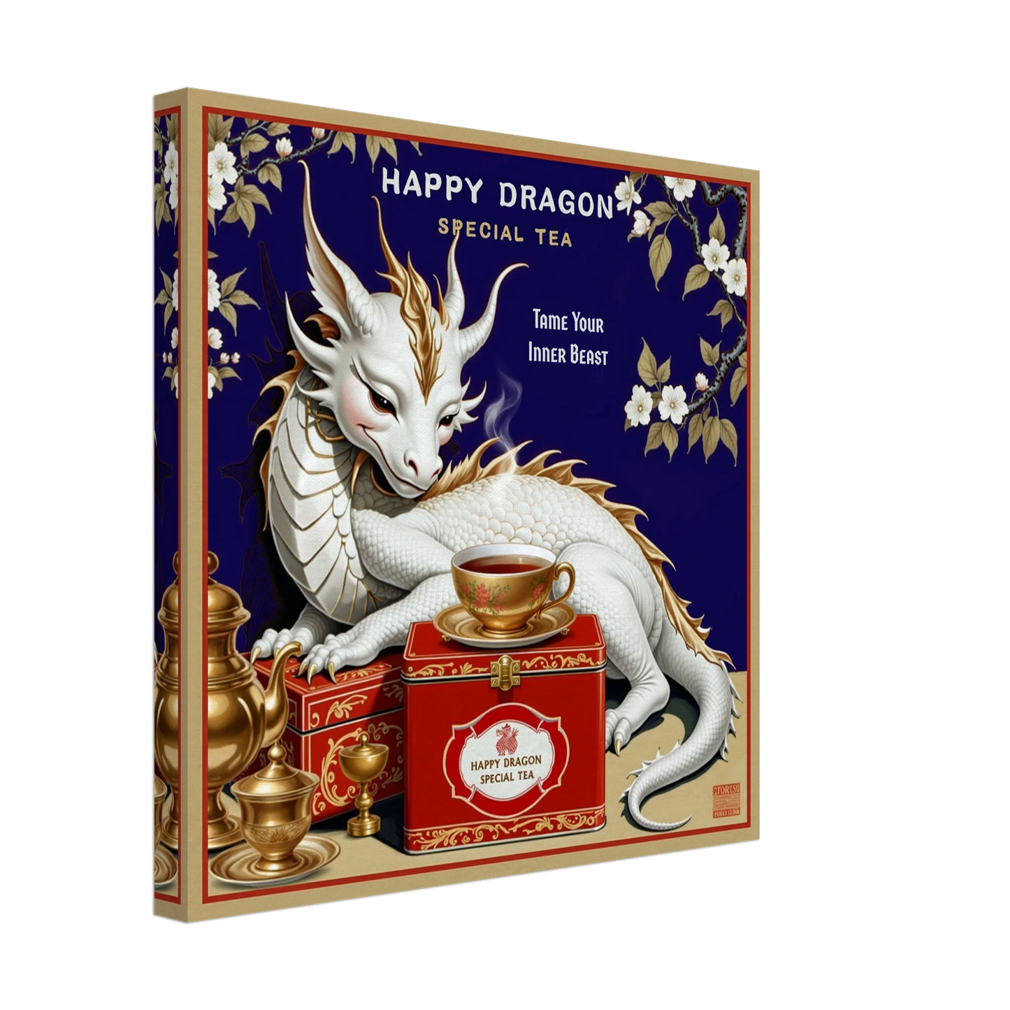 Happy Dragon Tea Art Print 40x40 cm 16x16″ Gallery Wrapped Canvas No Frame