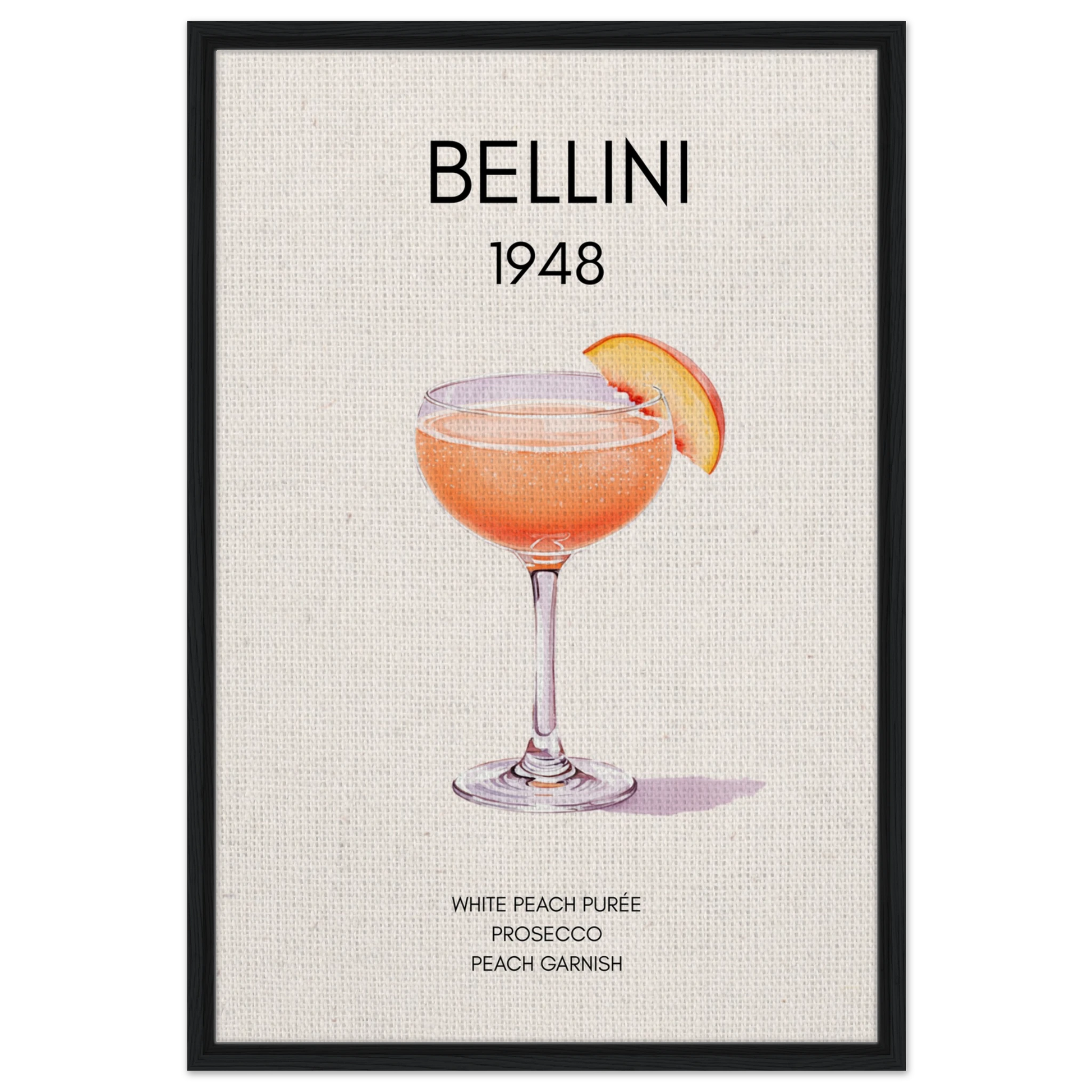 Italian Bellini Cocktail Bar Poster Print 60x90 cm 24x36″ Framed Canvas Black Wood Frame