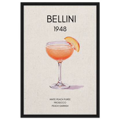 Italian Bellini Cocktail Bar Poster Print 60x90 cm 24x36″ Framed Canvas Black Wood Frame