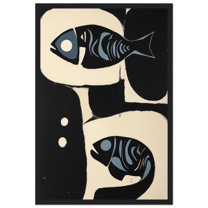 Abstract Mid-Century Modern Fish Art Print Black Wood Frame 30x45 cm 12x18″ Premium Matte Wooden Framed Poster