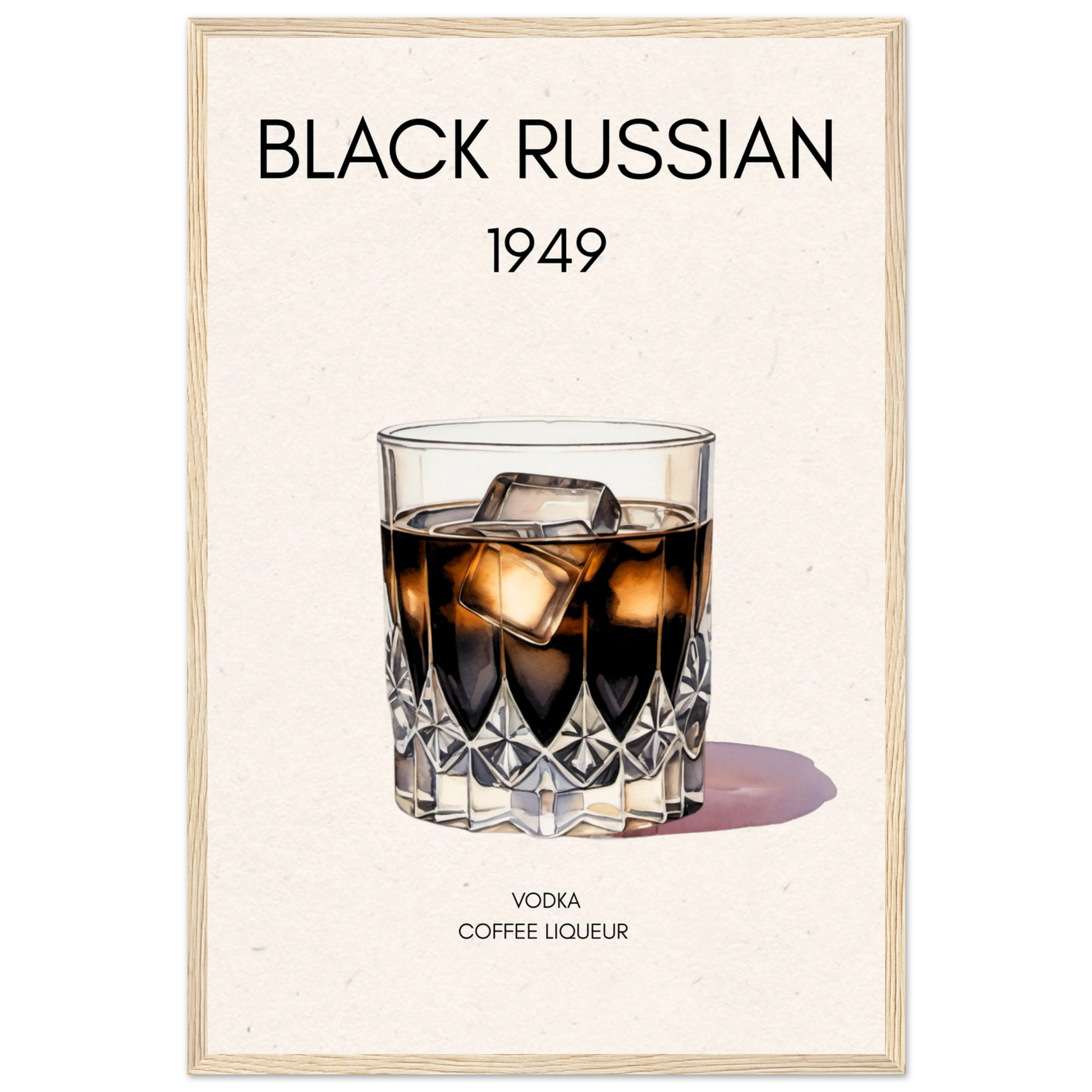 Black Russian Cocktail Bar Art Print Light Wood Frame 40x60 cm 16x24″ Premium Matte Paper Wooden Framed Poster