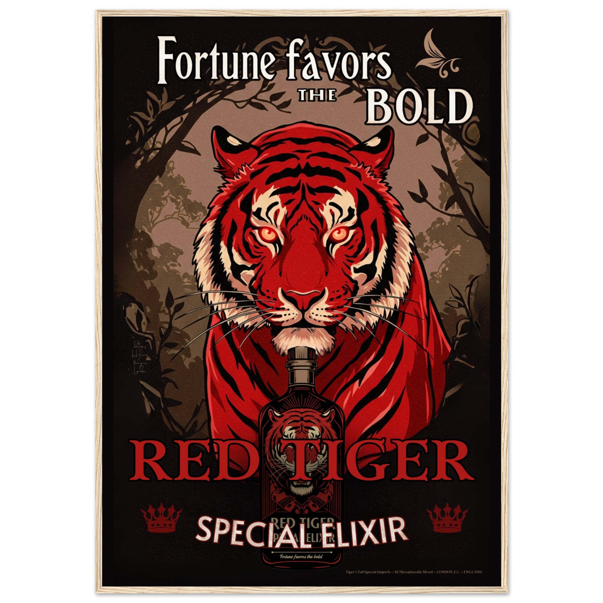 Tiger Cocktail Bar Art Poster Print 70x100 cm 28x40″ Museum-Quality Matte Framed Poster Light Wood Frame