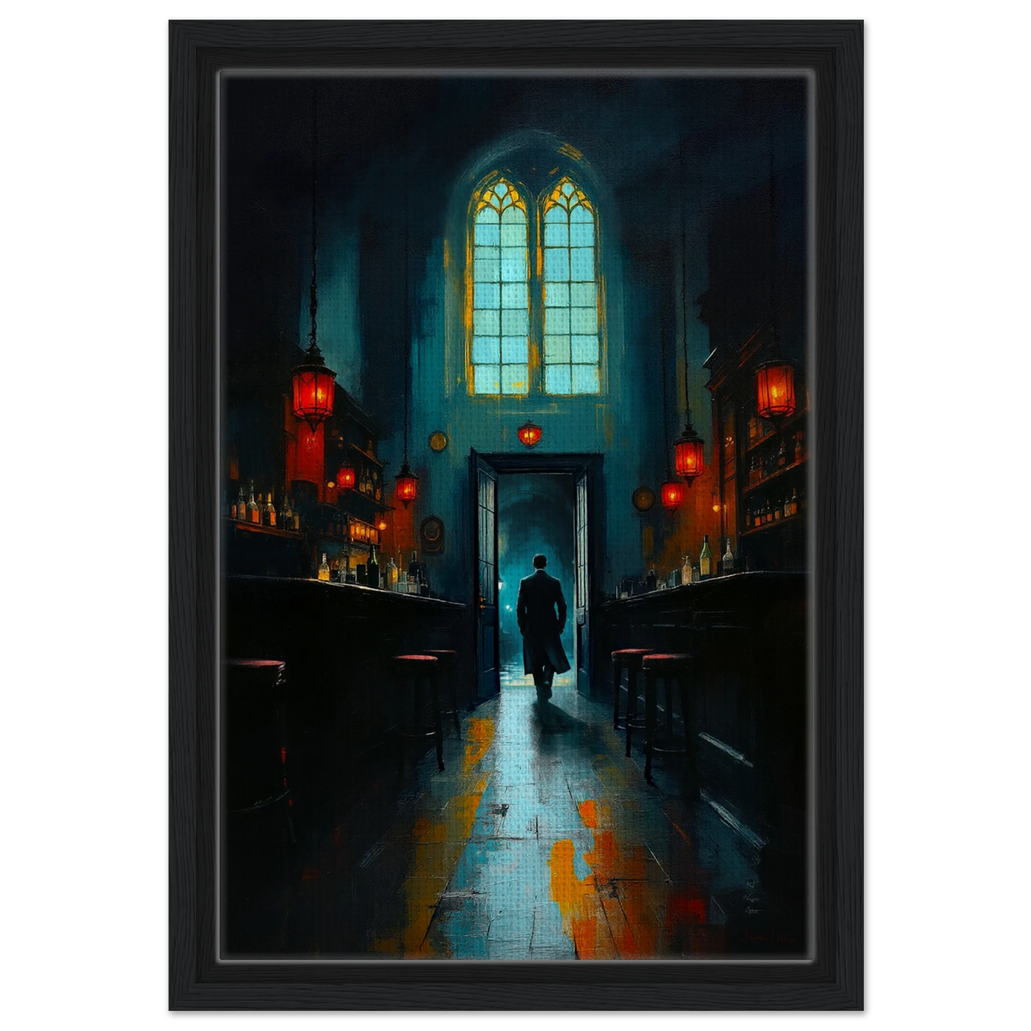 Speakeasy Bootleg Bar Prohibition Art Print Black Wood Frame 30x45 cm 12x18″ Framed Canvas