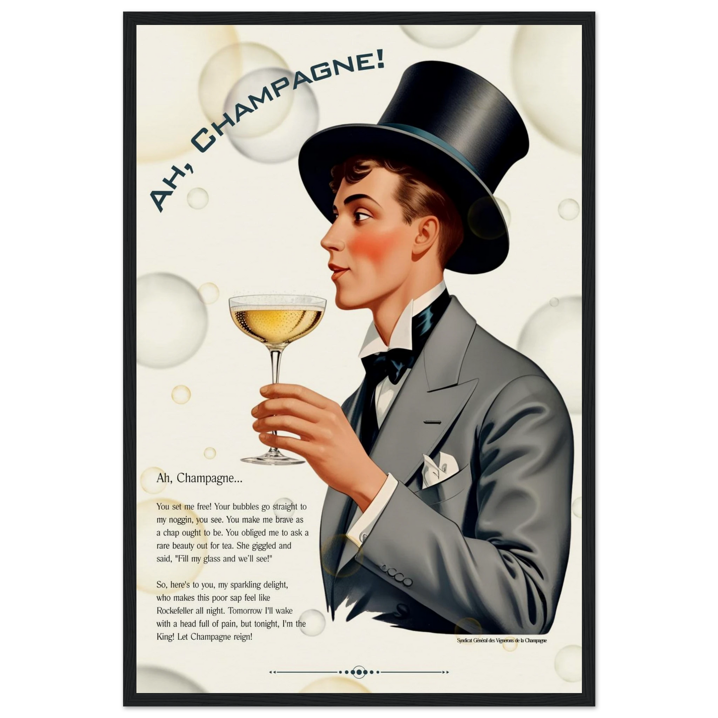 Art Deco Champagne Funny Poem Art Print 60x90 cm 24x36″ Canvas -