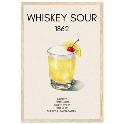 Whiskey Sour Cocktail Bar Art Print Light Wood Frame 30x45 cm 12x18″ Museum-Quality Matte Paper Wooden Framed Poster