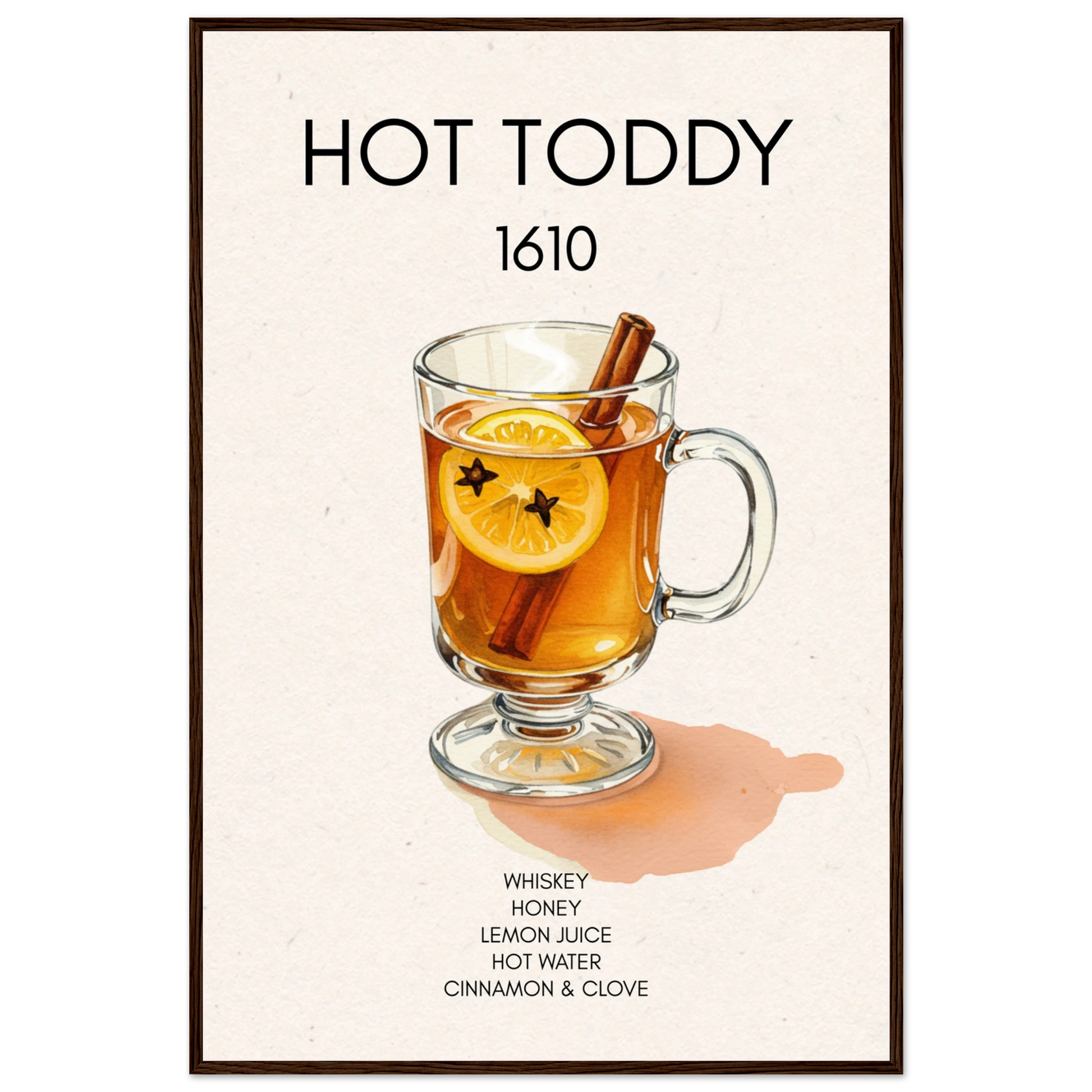 Hot Toddy Cocktail Bar Art Print Dark Brown Wood Frame 60x90 cm 24x36″ Classic Matte Paper Wooden Framed Poster