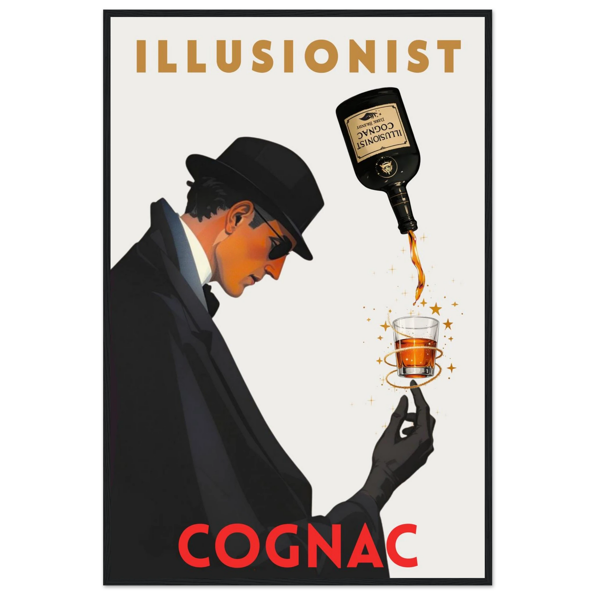 Vintage Illusionist Cognac Cocktail Bar Poster Print 60x90 cm 24x36″ Classic Matte Paper Wooden Framed Poster Black Wood Frame