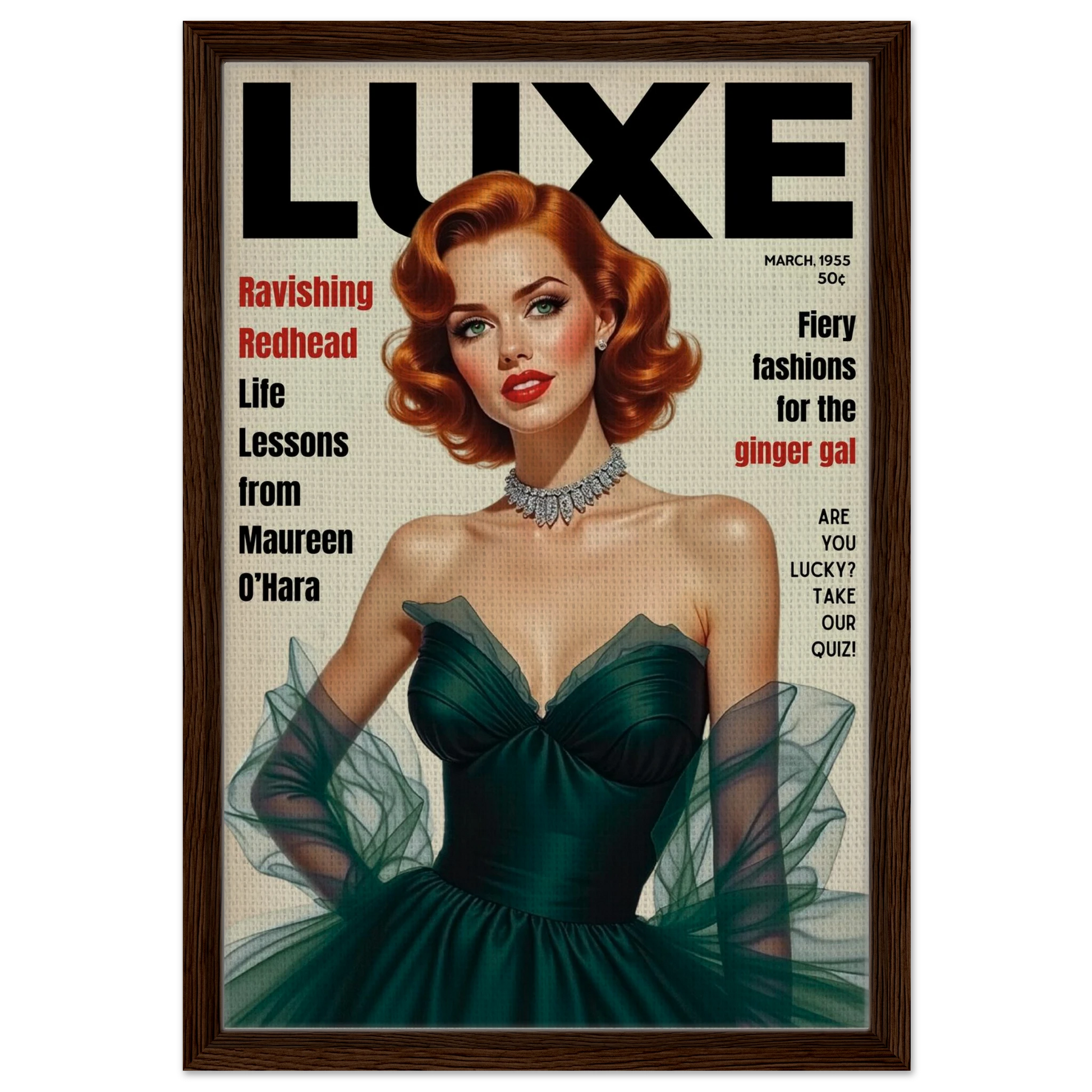 Maureen O'Hara Vintage Fashion Art Poster Print Dark Brown Wood Frame 40x60 cm 16x24″ Framed Canvas