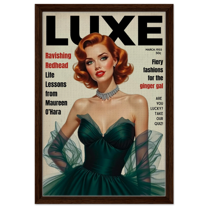Maureen O'Hara Vintage Fashion Art Poster Print Dark Brown Wood Frame 40x60 cm 16x24″ Framed Canvas