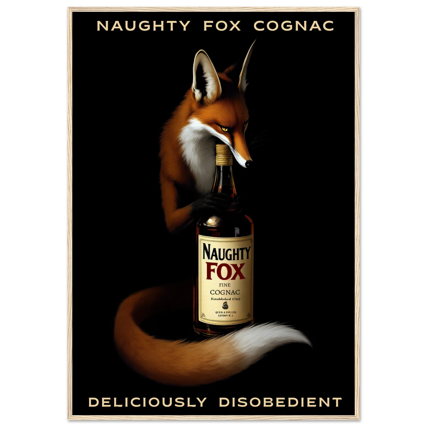 Fox Cognac Cocktail Bar Art Print Light Wood Frame 70x100 cm 28x40″ Museum-Quality Matte Paper Wooden Framed Poster