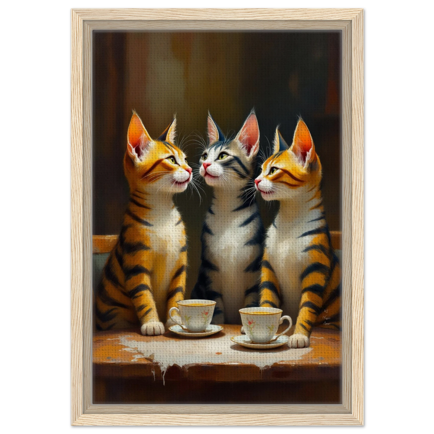 Tabby Cat Vintage Kitchen Art Print 30x45 cm 12x18″ Framed Canvas Light Wood Frame