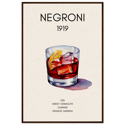 Negroni Cocktail Bar Art Print Dark Brown Wood Frame 60x90 cm 24x36″ Museum-Quality Matte Paper Wooden Framed Poster