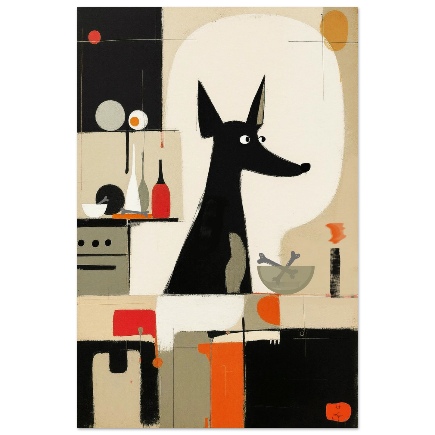 Modern Quirky Abstract Dog Art Print No Frame 30x45 cm 12x18″ Museum-Quality Matte Paper Poster