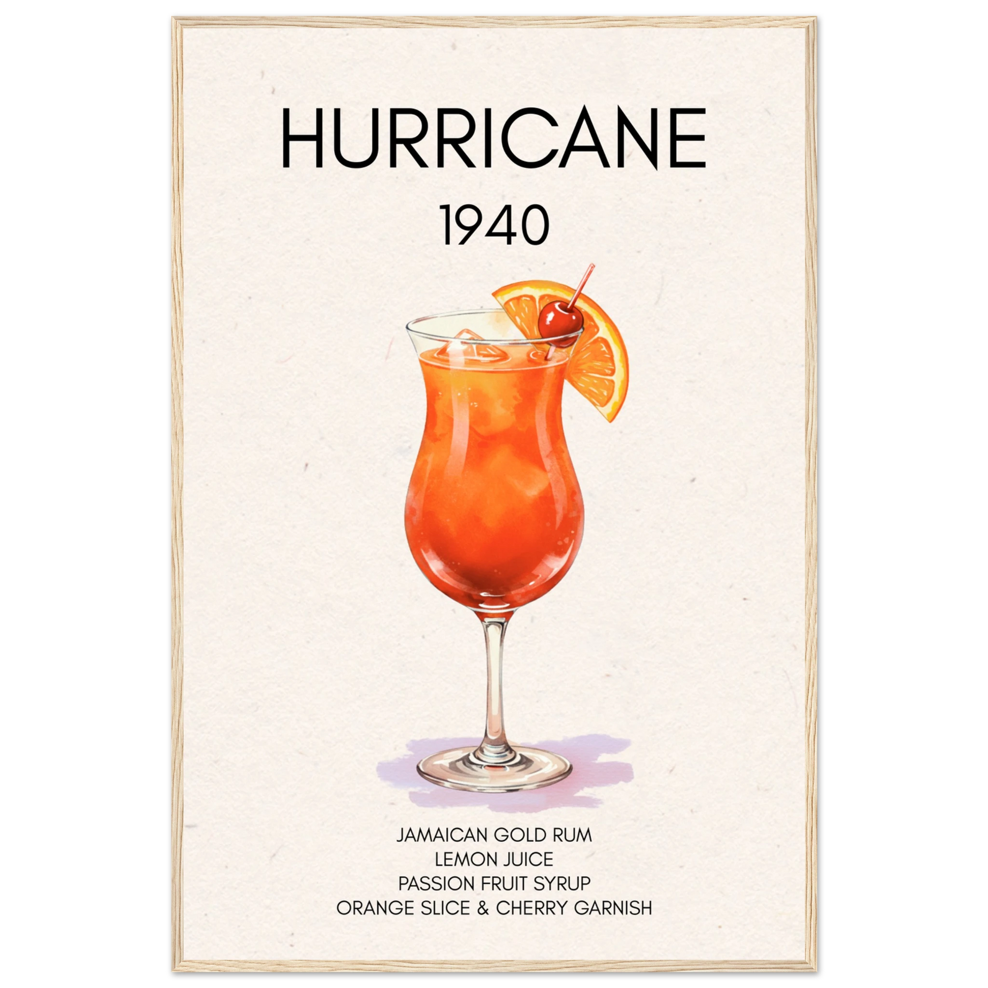 Hurricane Cocktail Bar Art Print Light Wood Frame 60x90 cm 24x36″ Classic Matte Paper Wooden Framed Poster
