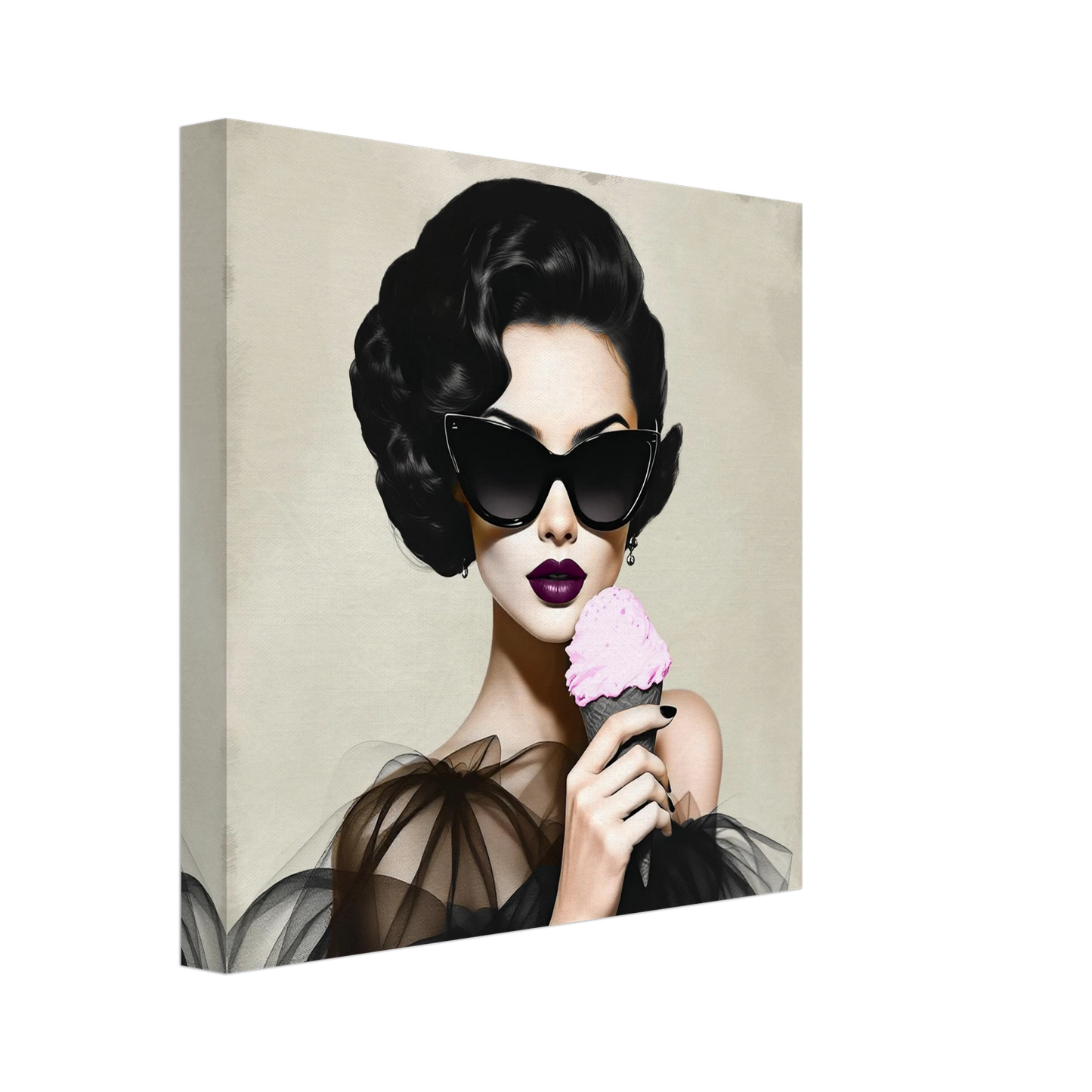 Retro Fashion Model Ice Cream Art Print 30x30 cm 12x12″ Gallery Wrapped Canvas