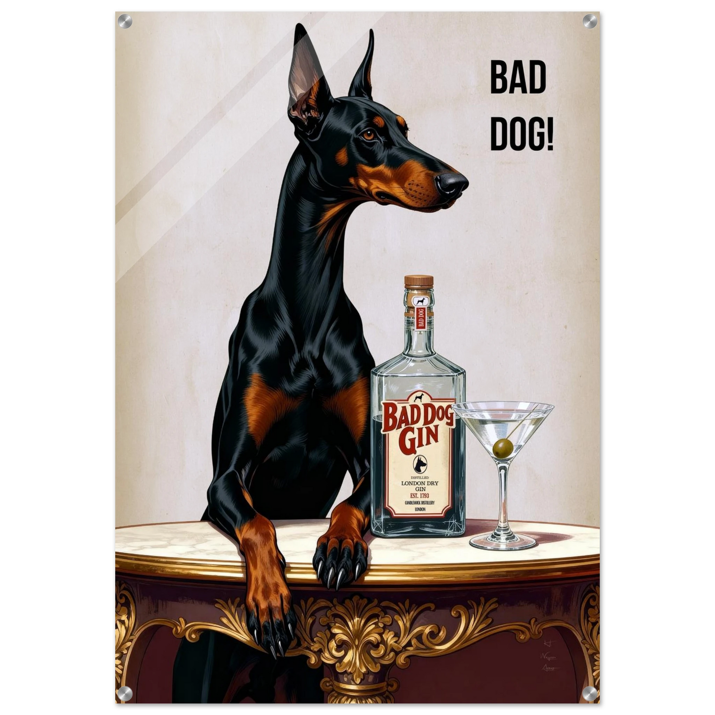 Bad Dog Gin Cocktail Bar Art Print 70x100 cm 28x40″ Sleek Acrylic Print No Frame