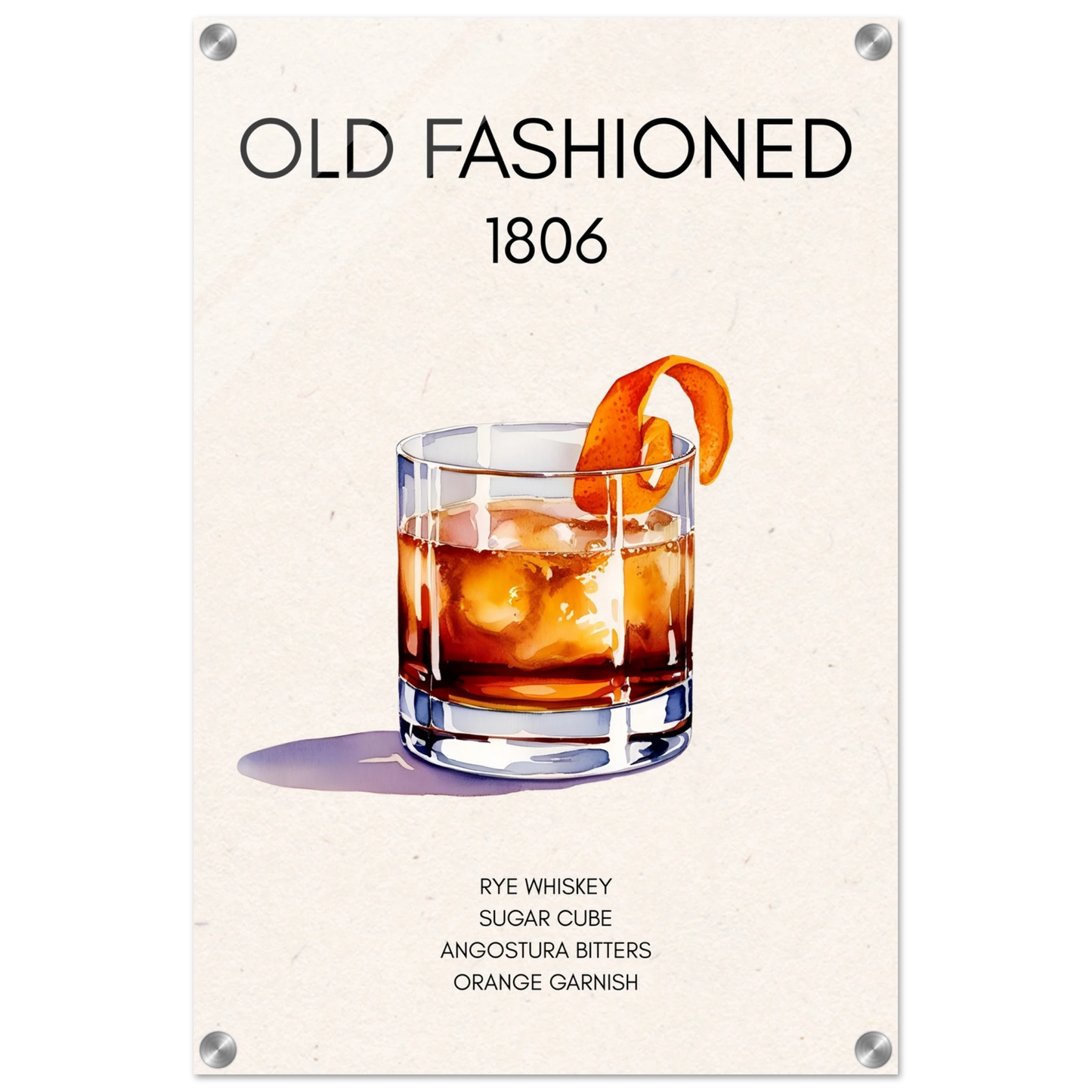 Classic Old Fashioned Cocktail Bar Poster Print No Frame 40x60 cm 16x24″ Sleek Acrylic Print