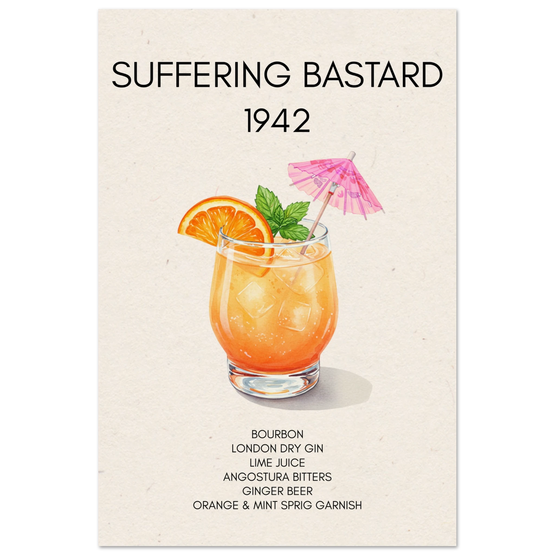 Suffering Bastard Tiki Cocktail Bar Poster Print No Frame 30x45 cm 12x18″ Museum-Quality Matte Paper Poster