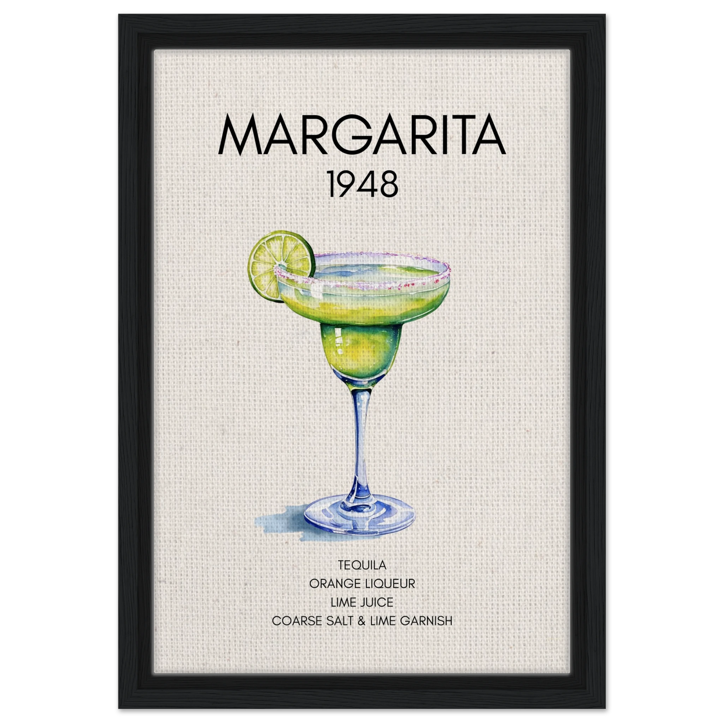 Margarita Cocktail Bar Poster Print Black Wood Frame 30x45 cm 12x18″ Framed Canvas