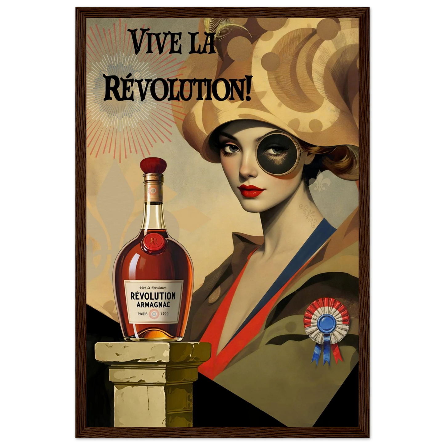 Vintage French Revolution Cognac Art Print Dark Brown Wood Frame 30x45 cm 12x18″ Museum-Quality Matte Paper Wooden Framed Poster