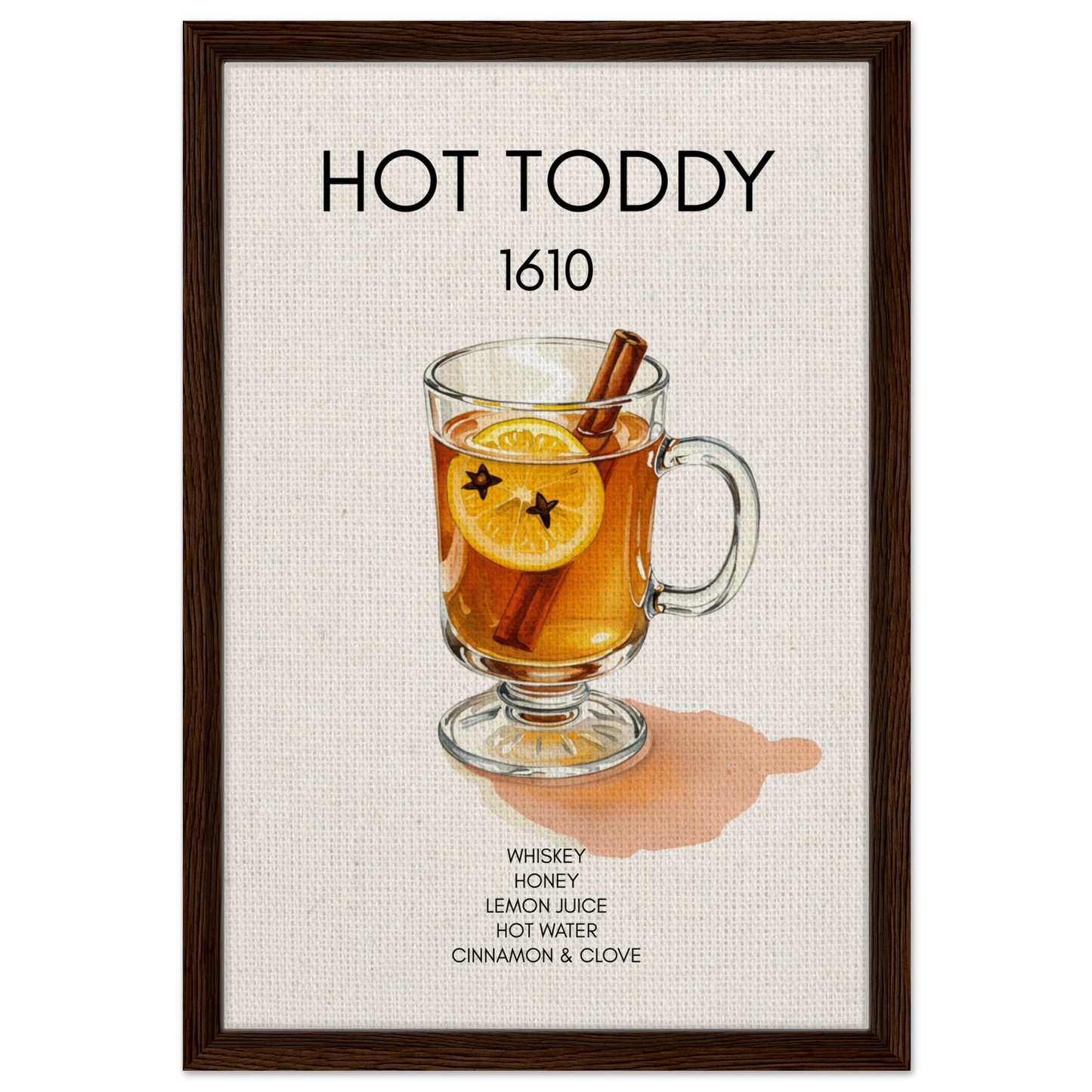 Hot Toddy Cocktail Bar Art Print Dark Brown Wood Frame 40x60 cm 16x24″ Framed Canvas