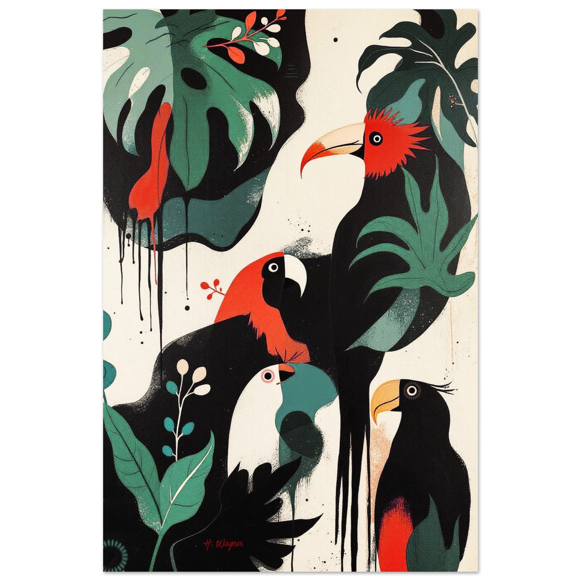 Mid-Century Modern Exotic Bird Art Poster Print - Framed Tropical Parrot Wall Décor No Frame 60x90 cm 24x36″ Premium Matte Paper Poster
