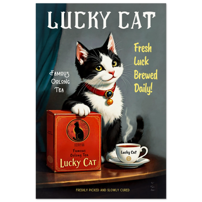 Lucky Tuxedo Cat Tea Kitchen Art Print 40x60 cm 16x24″ Museum-Quality Matte Paper Poster No Frame