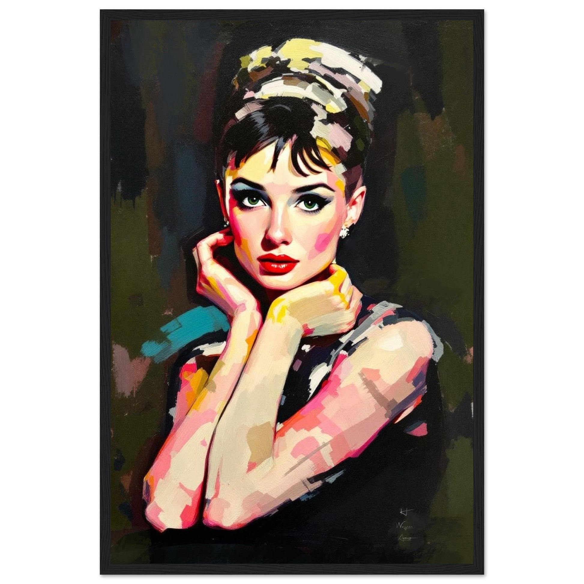 Audrey Hepburn Painting Art Print 40x60 cm 16x24″ Premium Matte Framed Poster Black Wood frame